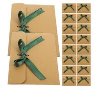 SECFOU 50Pcs Kraft Paper Envelopes with Bow Ribbon Green for Vintage Invitation Cards and Crafts Packaging