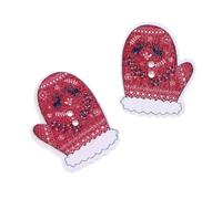 SECFOU 50pcs Wooden Glove Shaped Buttons in Red Colour, for Sewing and Crafting Projects, DIY Assorted Snaps for Christmas Decorations and Creative Arts