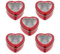 SECFOU 5pcs Heart Shaped Metal Tins with Lids Reusable Tinplate Candy Containers for Cookies and Small Trinkets, for Wedding Favors and Valentine's Day, Cute Sweet Design