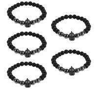 SECFOU 5pcs Men's Black Matte Beaded Bracelet Set with Frosted Stone and Helmet Charm, Snug and Comfort Fit for Daily Wear and Exploring City Streets, Stylish Bold Statement Warrior