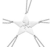 SECFOU 5pcs Puzzle Necklace Set Titanium Steel Silver Five-pointed Star Pendant Creative Family Friendship Symbol of Good Relationship Easy to Carry Neck Decoration with Chain for Daily