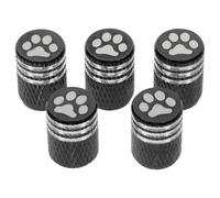 SECFOU 5pcs Tire Valve Stem Caps Black Aluminum Alloy with Playful Paw Print Pattern Sl nd Stylish Replacement Options Protecting The Valve for Car Tire Use