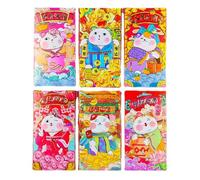 SECFOU 6pcs Cartoon Lucky Cat Red Envelopes for Rabbit Year Money Packets, Chinese New Year Wedding Cash Envelope Set, Festive Red Hong Bao for Year’s Eve Party