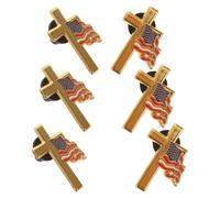 SECFOU 6pcs Golden Alloy American Flag Cross Lapel Pins with Easy Attachment and Stable Stamping for Patriotic Events and Memorial Day Accessories