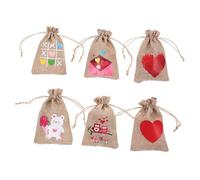 SECFOU 6pcs Mini Burlap Drawstring Bags for Valentines Day Treats Linen Candy Bags for Parties and Special Occasions