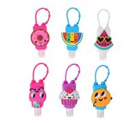 SECFOU 6pcs Mini Silicone Travel Bottles with Silicone Hook 30ml Reusable Liquid Dispenser Bottles for Portable Hand Lotion Container with Cartoon Shape for Hanging on Key Ring