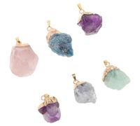 SECFOU 6pcs Natural Irregular Crystal Stone Pendants Set - Amethyst, Blue Phosphosiderite, Rose Quartz, Amethyst Flower, Green Fluorite, Natural Blue Crystal Charms for DIY Jewelry Making