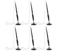 SECFOU 6pcs Secure Counter Pens with Chain and Adhesive Base, Black Plastic Reception Desk Pens Featuring Smooth Ink Flow and 360 Degree Rotating Stand for Retail Stores and Office Use