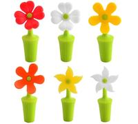 SECFOU 6pcs Silicone Wine Bottle Stoppers Flower Shape Plugs Reusable Leak-Proof Sealers for Wine, Whisky Bottles, Kitchen Bar Accessories Random Style
