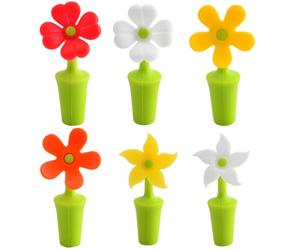 SECFOU 6pcs Silicone Wine Bottle Stoppers Flower Shape Plugs Reusable Leak-Proof Sealers for Wine, Whisky Bottles, Kitchen Bar Accessories Random Style