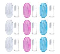 SECFOU 9pcs Finger Toothbrush Set for Infants and 0-3 Years, Silicone Soft Bristle Oral Cleaning Brushes with Storage Box, Blue and Pink Colors