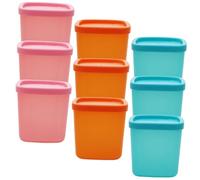 SECFOU 9pcs Mini Refrigerator Preservation Box Set 230ml Food Holder Plastic Fresh Keeping Containers Multi-functional Snack and Fruit Storage for Kitchen Organization Includes Pink Blue and Orange