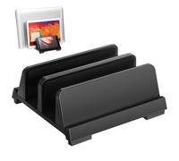 SECFOU Adjustable Black Vertical Laptop Stand with Double Slots, Universal Laptop Holder and Workspace Organizer for Office Desk