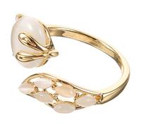 SECFOU Adjustable Golden Rhinestones Cat Eye Open Ring for Women, Metal Animal Finger Ring with Beautiful Design, for Prom and Homecoming Accessories