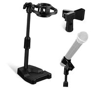 SECFOU Adjustable Mic Stand Bracket Desk Mic Rack with Stable Base Shock Mount Holder Plastic Metal for Speeches Office Meetings