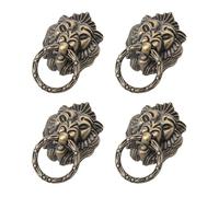 SECFOU Antique Bronze Lion Head Ring Handles 4Pcs 6.8x4.2cm Heavy Duty Vintage Drawer Pulls with Screws for Wooden Box and Wardrobe