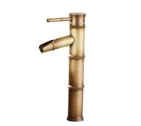 SECFOU Antique Copper Bamboo Style Basin Mixer Tap for Bathroom with Hot and Cold Water, No Splash Function and Advanced Bubbler, Includes 2pcs Water Inlet Tubes, for Kitchen and Bathroom