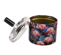SECFOU Automatic Extinguishing Ashtray Stainless Steel Ash Tray with Rotating Lid Flamingo Pattern Creative Elegant Design Travel Souvenir for Smokers