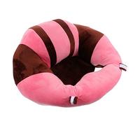 SECFOU Baby Support Seat Sofa for Infants and Toddlers, Pink and Brown Plush Floor Cushion, 45cm Diameter Soft Crystal Fleece Baby Cushion Seat for Early Sitting Training