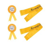 SECFOU Bee Theme Shower Sash and Brooch Set, 2 Sets of 4Pcs Decorative Sashes and Bee Badge Corsages for Newborn Party Etiquette and Shower Accessories