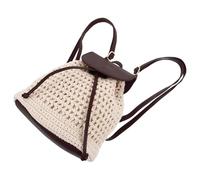 SECFOU Boho Woven Drawstring Backpack for Women, Brown Polyester Pu Material with Breathable and Multifunctional Design, Large Capacity Small Crossbody Bag for Beach and Work