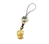 SECFOU Brass and Nylon Phone Charm Pendant with Fine Workmanship Suitable for Phone and Car Key Decoration Can be Worn a Bracelet Featuring a Luck Tiger Design with Brown Cord