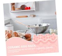 SECFOU Ceramic Egg Holder Porcelain Egg Tray with Groove Design for Upright Storage Kitchen Countertop and Refrigerator Use Preventing Cracks and Rolling