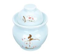 SECFOU Ceramic Retro Pickle Jar with Dual Sealed Lids for Household Fermenting Sauerkraut Storage Mouth Design for Easy Access Airtight Kitchen Container with Non-glazed Anti-slip Base in