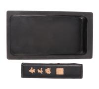 SECFOU Chinese Calligraphy Inkstone Set, 4-Inch Rectangular Natural Ink Slab with 1 Liang Ink Stick, Grinding Inkstone for Writing and Drawing, Traditional Chinese Art Supplies for