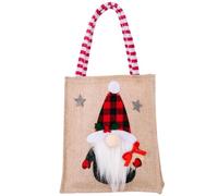 SECFOU Christmas Printed Applique Burlap Tote Bag with Handles, Reusable Xmas Fabric Wrapping Bag for Elderly, Party Favor Storage Pouch for Holiday Presents