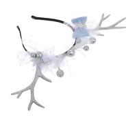 SECFOU Christmas Reindeer Antler Hair Bands Featuring Snowflake and Bow Accents 1Pcs Silver Glitter Deer Horns for Festive Photo Props and Parties