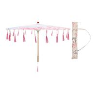 SECFOU Classical Chinese Style Photo Prop Umbrella with Tassels 82cm Pink Cherry Blossom Silk Parasol for Dance Stage Performance with Carry Bag