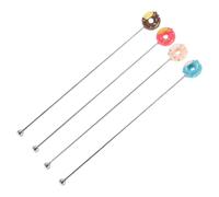 SECFOU Cocktail Stirrer Swizzle Sticks Set Stainless Steel 4pcs Donut Shape with Resin Handle and Elegant Bar Tool for Mixing Drinks for Restaurant and Pub Use