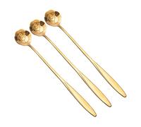 SECFOU Coffee Spoons Reusable Heat Resistant Stirring Spoons Stainless Steel with Long Handle 3 Pcs and Petal Shaped Heads Creative Modern Design in Golden for Bar and Cafe Use