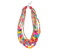SECFOU Colorful Layered Bohemian Beaded Necklace for Women, Chunky Multilayer Wooden Beads Statement Jewelry, Ethnic Rainbow Collar Necklace for Parties and Outfits