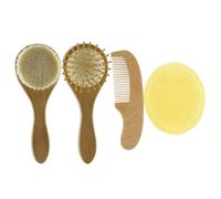 SECFOU Cradle Cap Set Natural Wool Brush Silicone Shampoo Brush Wooden Comb Baby Bath Set