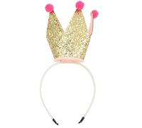 SECFOU Crown Hairband with Sequins and Plastic Material, Easy to Wear and Take off Headband for Birthday Party and Activities, Golden Colour, Lovely and Chic Design for Little