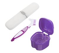 SECFOU Denture Care Kit Portable Travel Toothbrush Case Denture Brush Case False Teeth Container Bath for Retainer Cleaning The Go