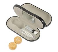 SECFOU Double Layer Portable Glasses Case Faux Wood Grain Multifunctional Eyewear Organizer for Travel and Home Dual-Purpose Folding Leather Storage Box