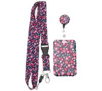 SECFOU Floral Retractable Badge Holder with Lanyard, Red Chrysanthemum Sunflower Pattern Id Card Sleeve, Protective Photocard Cover for Office and School Use