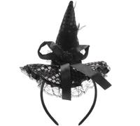 SECFOU Halloween Witch Hat Headband for Women, Black Polyester Reusable Headwear with Unique Elegant Design, Photo Prop and Costume Party Accessory