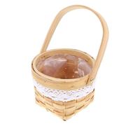 SECFOU Hand-woven Flower Basket with Handle for Plant and Food Storage, Plastic Material, Beige Colour, Decorative and Functional Storage Basket Suitable for Bedroom and Home Organisation