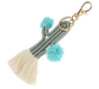 SECFOU Handwoven Macrame Cactus Keychain Pendant Unique Bag Charm with Firm Key Holder Creative Bohemian Style Decorative Accessory for Women Birthday