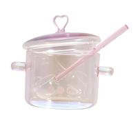 SECFOU High Borosilicate Glass Soup Pot with Lid and Spoon Clear Ramen Cooking Bowl with Ergonomic Handles Heat-Resistant Transparent Stew Pot for Home Cooking
