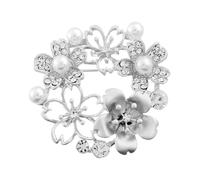 SECFOU Hollowed-out Cherry Blossom Pearl Brooch Silver Floral Collar Pin Flower Badge Accessory for Women’s Jacket Lapel Wedding and Formal Wear