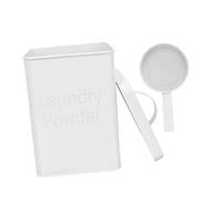 SECFOU Iron Laundry Powder Storage Bucket with Handle and Lid Durable Laundry Detergent Holder Tin for Washing Powder and Softener Vintage White Container