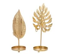 SECFOU Jewelry Display Stands European-style 2 Pcs Iron Leaf-shaped for Organizing and Displaying with Golden Finish Bracelets and Necklaces on Desktop