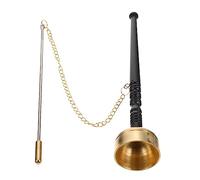 SECFOU Large Copper Yin Qing Temple Percussion Instrument Wooden Handle for Buddhist and Taoist Ceremonies, Copper Yin Qing Adornment for Meditation and Ritual Use