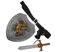 SECFOU Medieval Knight Sword Kit and Shield Set Renaissance Pirate Costume Accessories Lightweight Realistic Props for Boys Historical Reenactments Cosplay