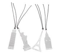 SECFOU Metal Architecture Model Bookmarks 4pcs Set - Stainless Steel Hollow Vintage Style with Tassel, Lightweight Reading Page Markers for Book Lovers, Students, and Office Use